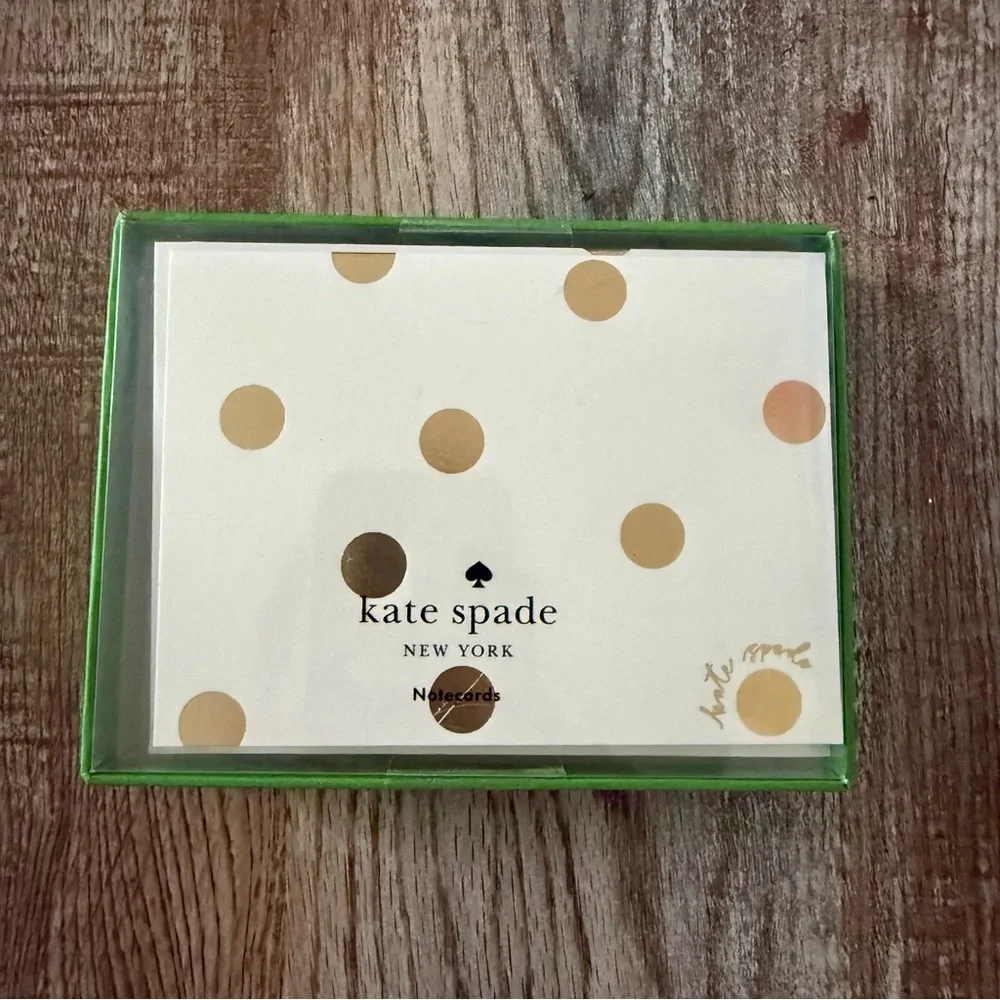 Kate Spade Greeting Card Set of 10 and Lined Envelopes, Gold Dot with Script